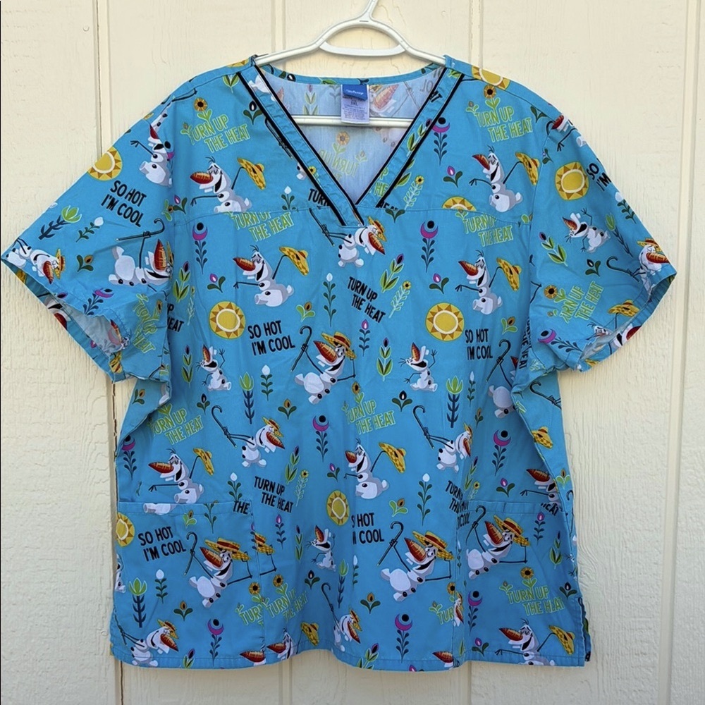 SALE PRICE Disney Olaf Frozen Sz 3X Blue Cartoon Character Medical Scrub Top
